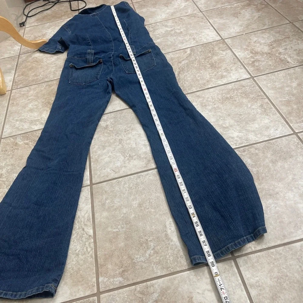Agua benditA Womens Denim Bell Bottom Jumpsuit  Full Length Sz M-LG? Has repairs